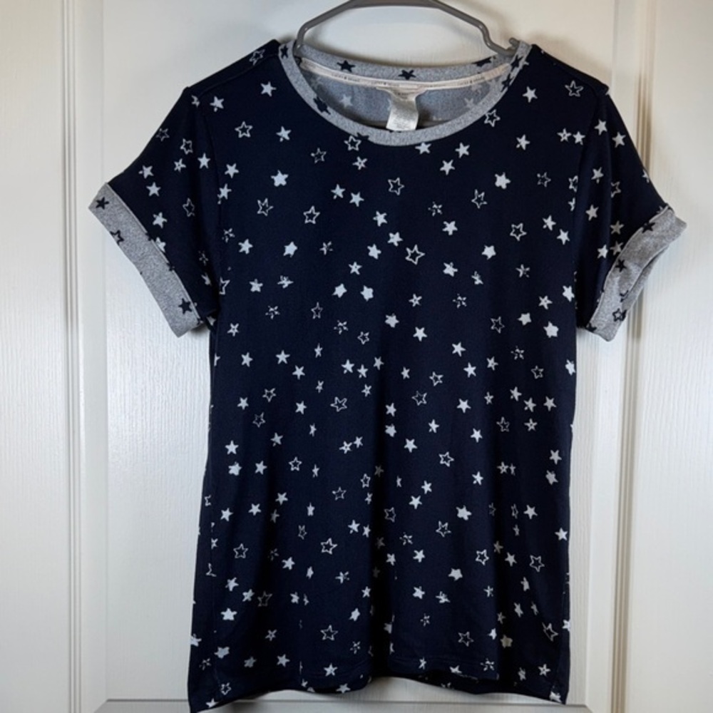 Lucky Brand Navy Shirt White Star Print S/S Patriotic Top Size Med EUC #5668